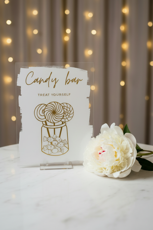 Candy Bar Sign – White Marble, Gold