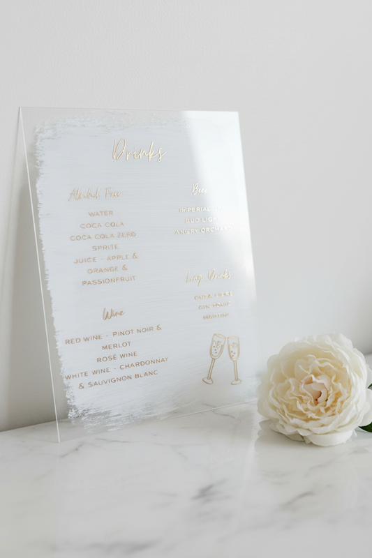Drinks Menu Sign – White Marble