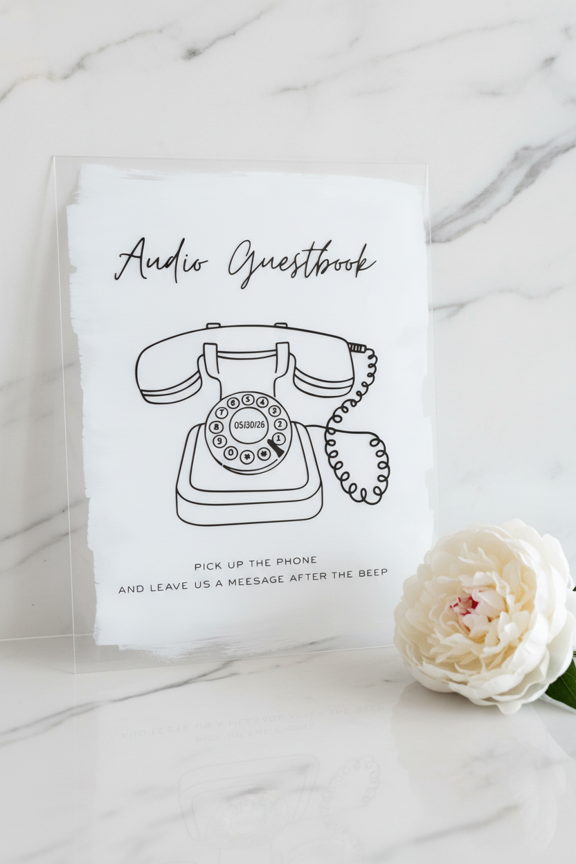 Audio Guestbook Sign – White Marble, Black Vinyl