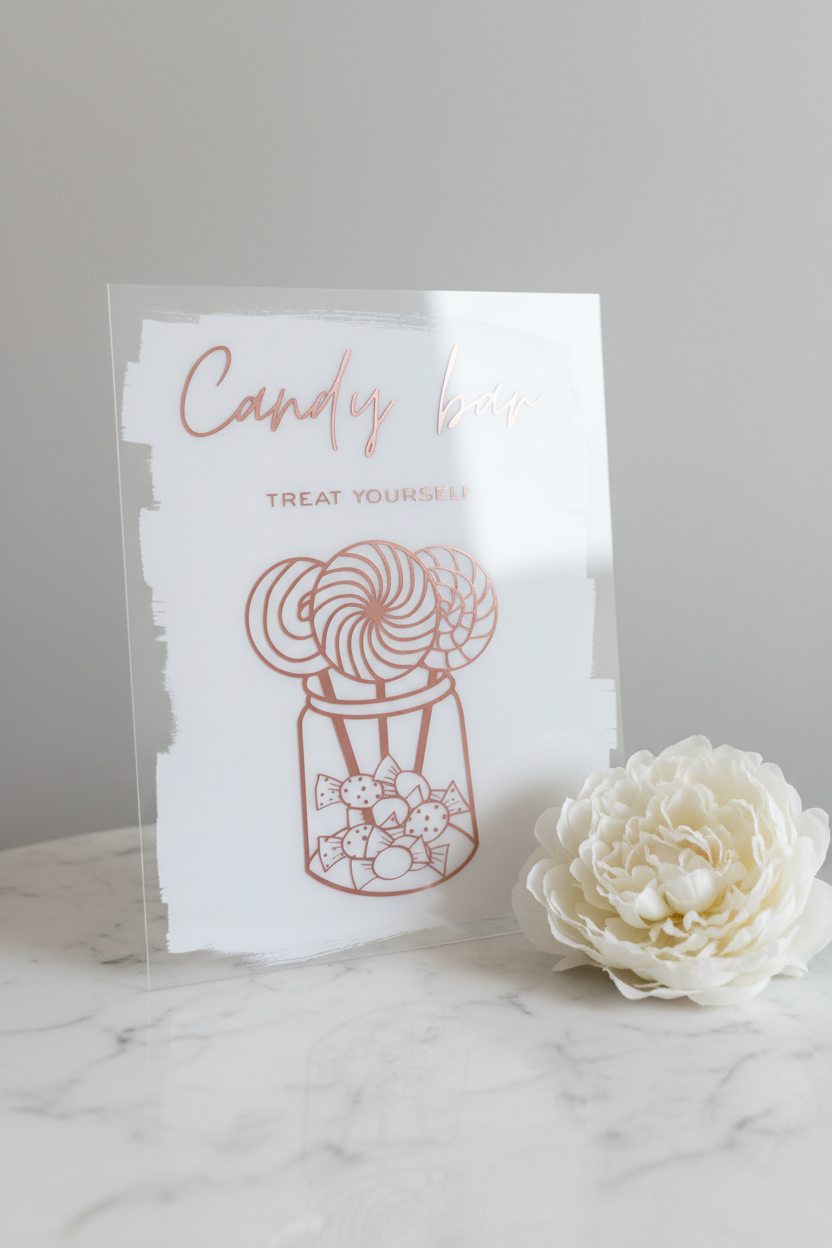 Candy Bar Sign – White Marble, Rose Gold