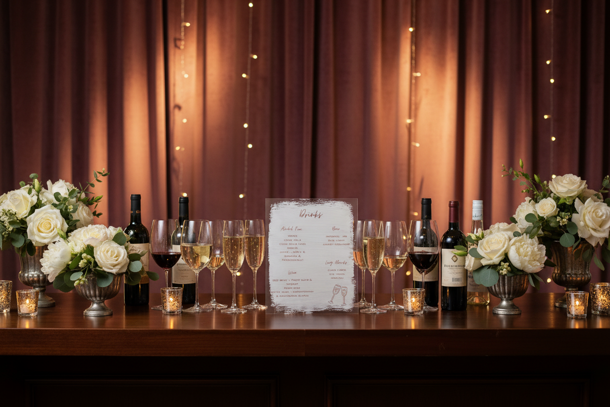 Drinks Menu Sign – Wedding Bar Setting, Rose Gold