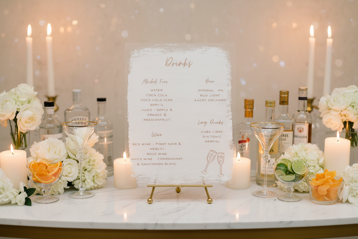 Drinks Menu Sign – Wedding Bar Setting
