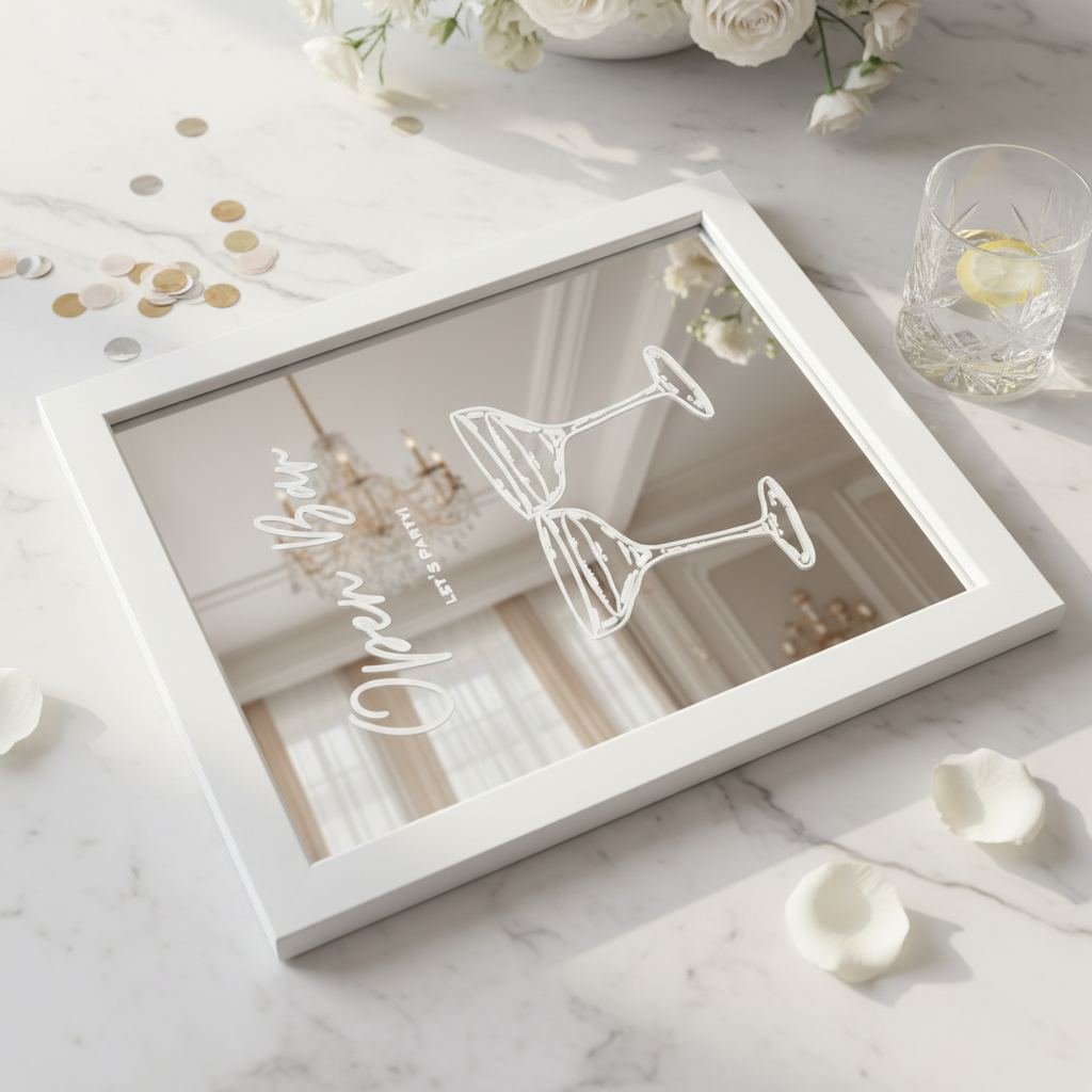 Open Bar mirror sign 8x10 inch product mockup on marble background