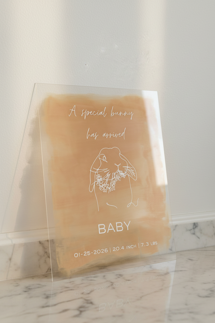 Custom baby announcement acrylic sign with name, birthdate, weight and length
