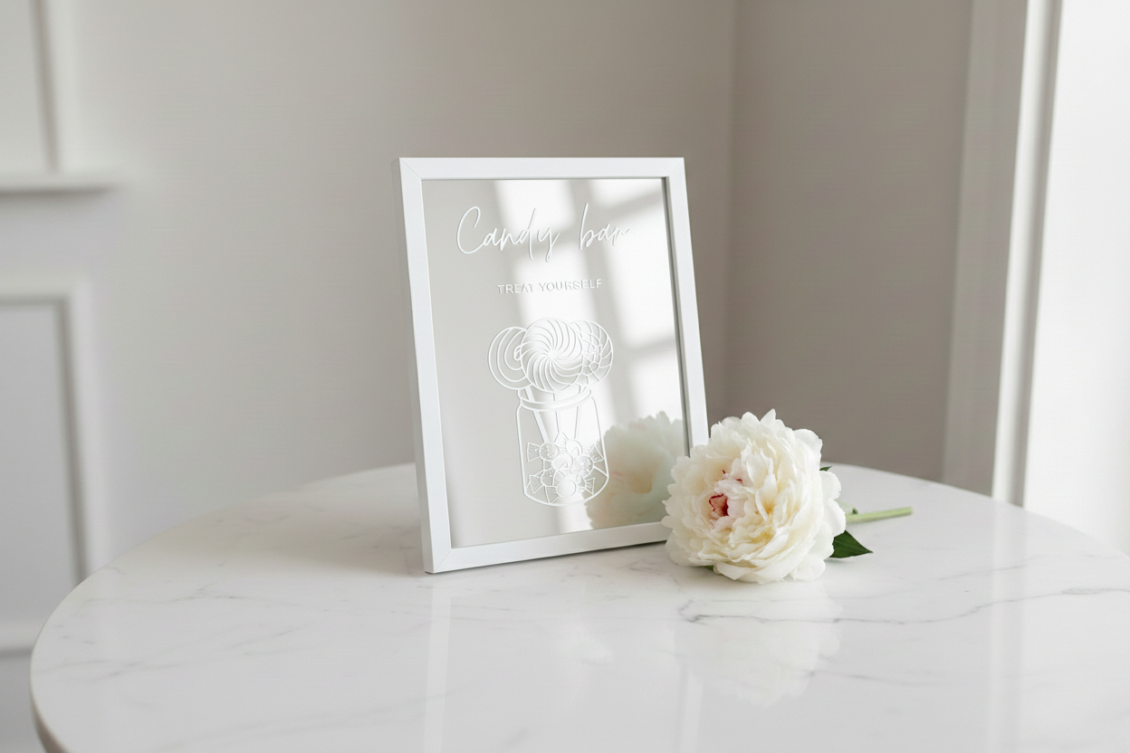 Mirror Sign - White Vinyl on Marble