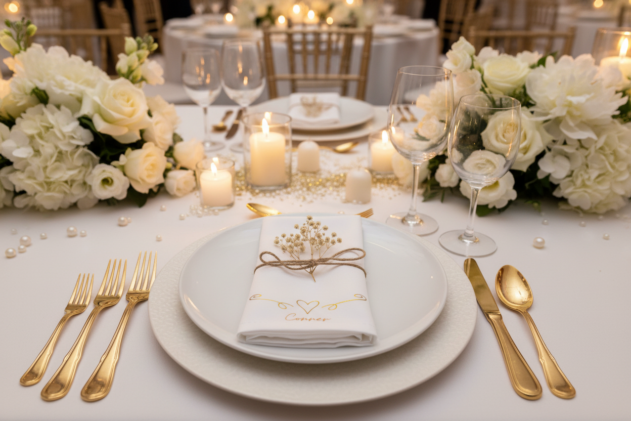 Place Card Napkin – Wedding Setting, Gold