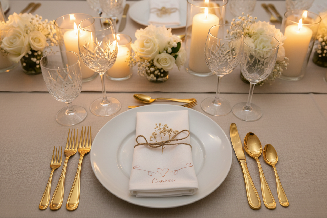 Place Card Napkin – Wedding Setting, Rose Gold