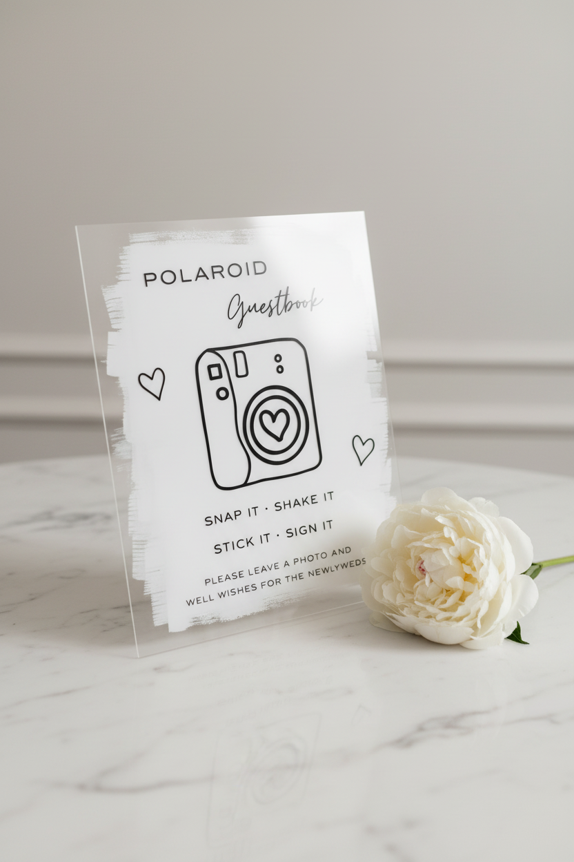 Polaroid Guestbook Sign – White Marble, Black