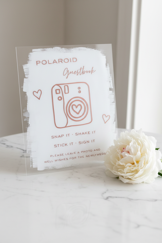 Polaroid Guestbook Sign – White Marble, Rose Gold